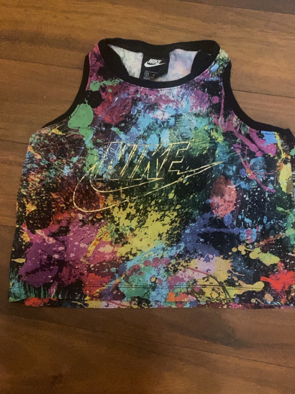 Nike Black Multicolor Paint-Splash Crop Tank